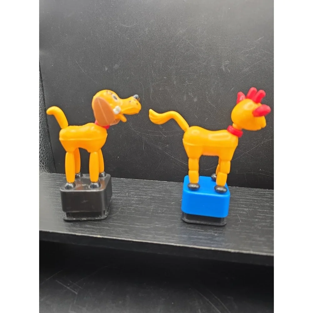 Yellow Cow And Dog With A Bone  Plastic Push Button Puppet Made in China